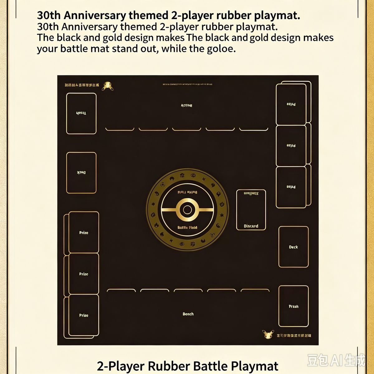 Pokemon TCG 30th Anniversary 2-Player Rubber Playmat, Trading Card Game Battle Mat, Pokemon Game Accessories for Card Battles